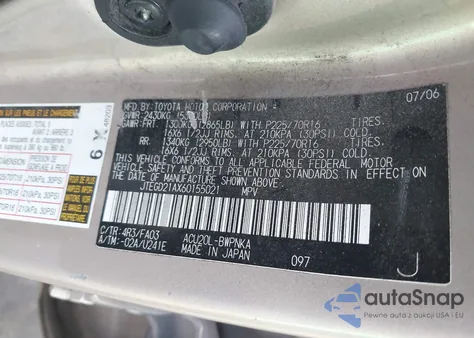 2006 Toyota Highlander z USA, uszkodzony, nr VIN JTEGD21AX60155021